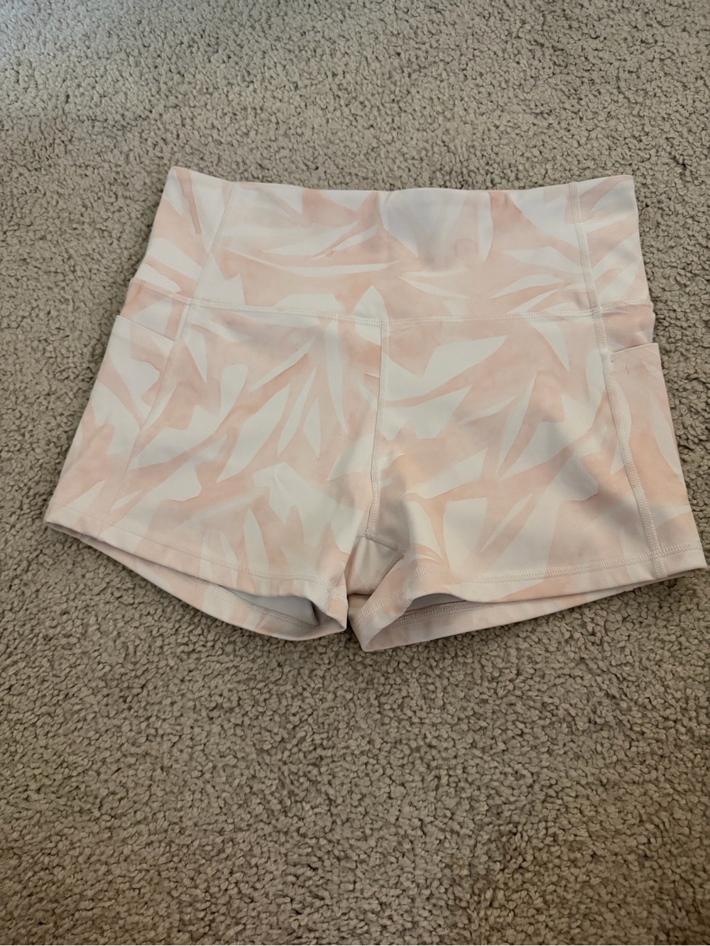 Athleta Pink & White Patterned High-Rise Bike Shorts